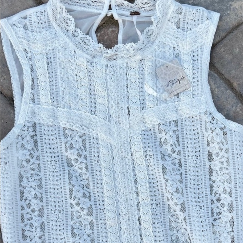 Free People Tea Party Lace Crop Tank In Ivory Combo NWT